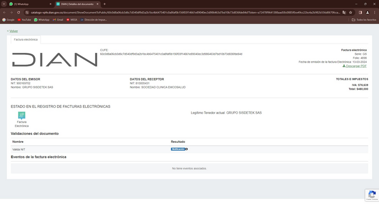 Comprobante verificado en el portal de la DIAN