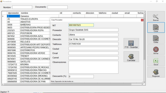 Base de datos de proveedores
